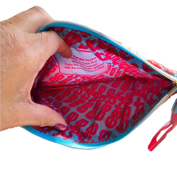 Estée Lauder Red and Blue Floral Recycled Material Zip Close Bag - Picture 3 of 8